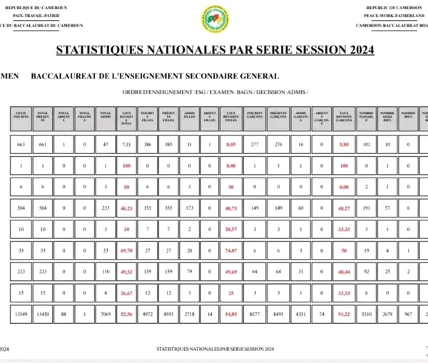 Cameroun : Le taux de réussite du Baccalauréat Général 2024 chute drastiquement (27,55%)