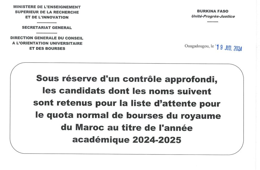 Résultats définitifs des demandes de bourses du Royaume du Maroc 2024-2025