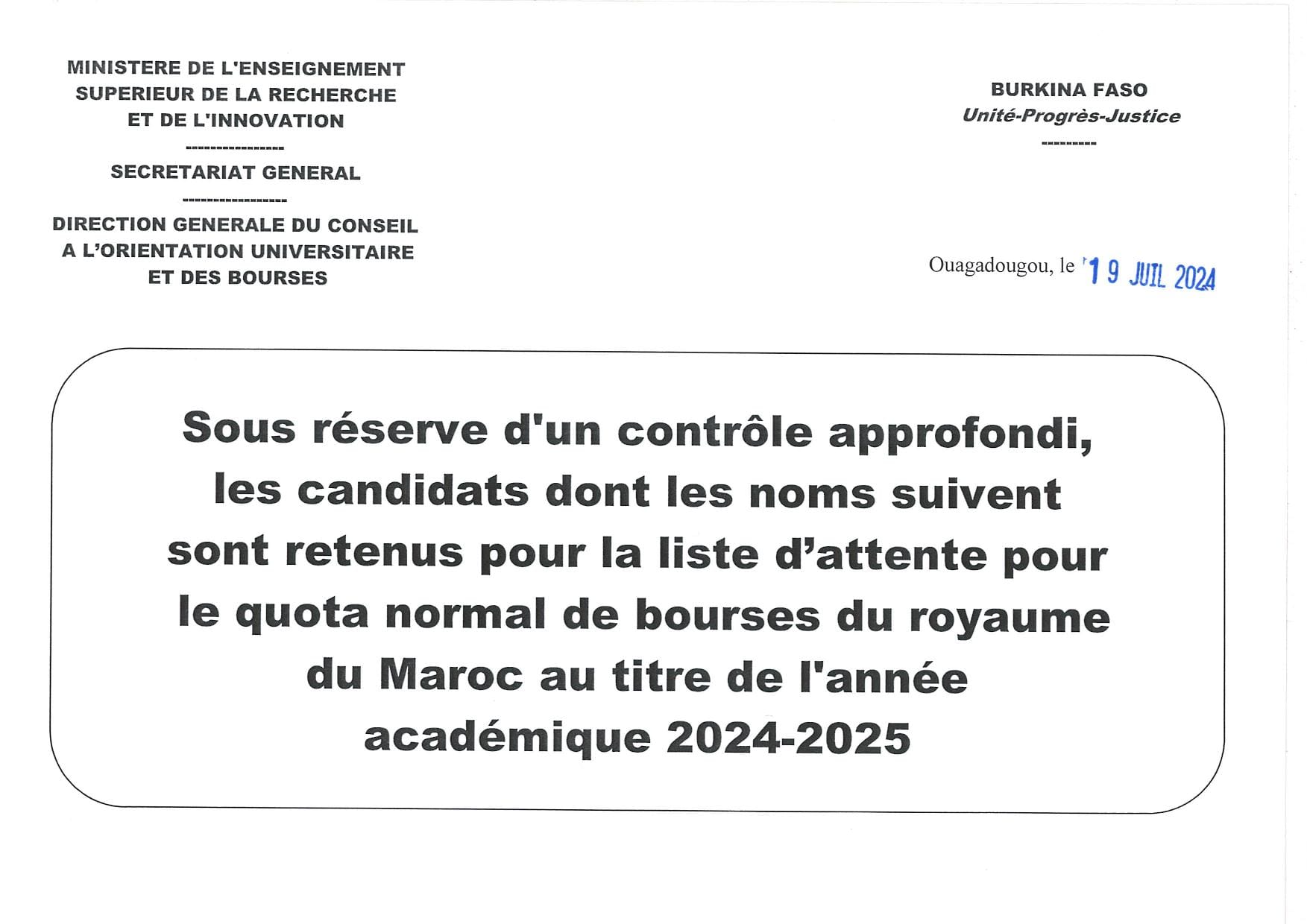 Résultats définitifs des demandes de bourses du Royaume du Maroc 2024-2025