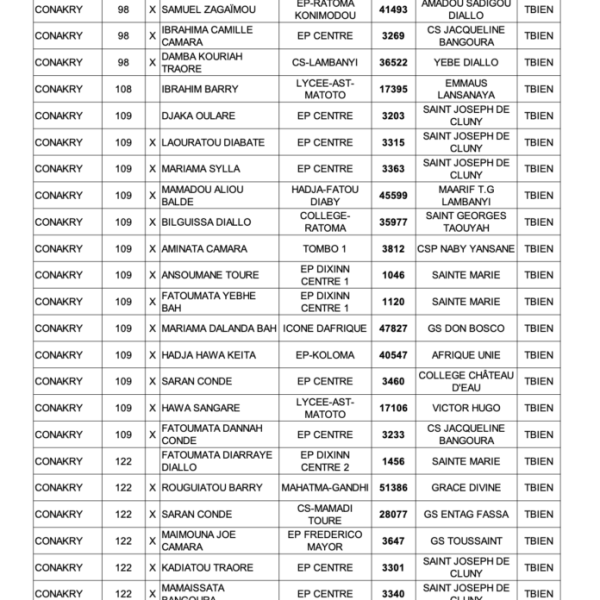 Liste des admis au BEPC 2024 en Guinée (PDF)