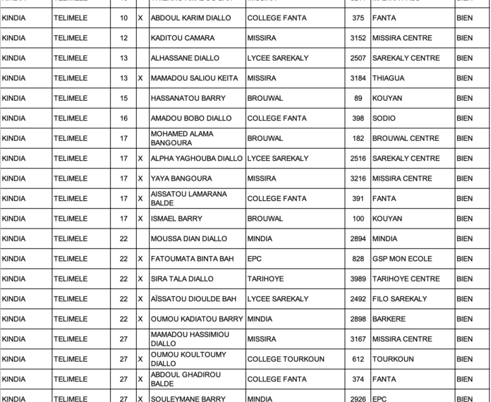 liste des admis à l'examen du Certificat d'Études Élémentaires (CEE) 2024 en Guinée