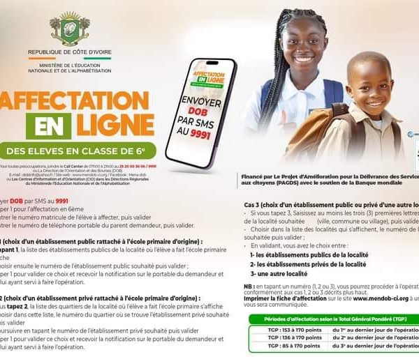 Début de l'opération d'affectation en classe de sixième 2024 en Côte d'Ivoire : Plus de 200 000 élèves attendus