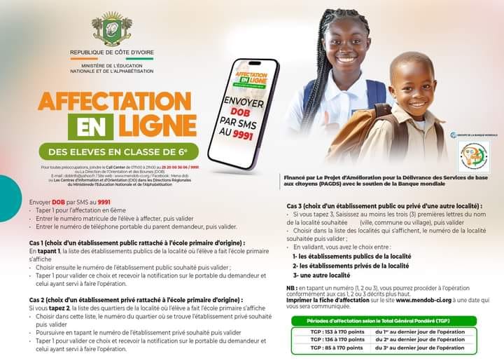 Début de l'opération d'affectation en classe de sixième 2024 en Côte d'Ivoire : Plus de 200 000 élèves attendus